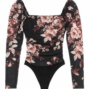 Lulu's Black and Pink Floral Bodysuit